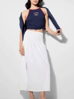 Wild Fable White Smocked Waist Side Slit Maxi Skirt
